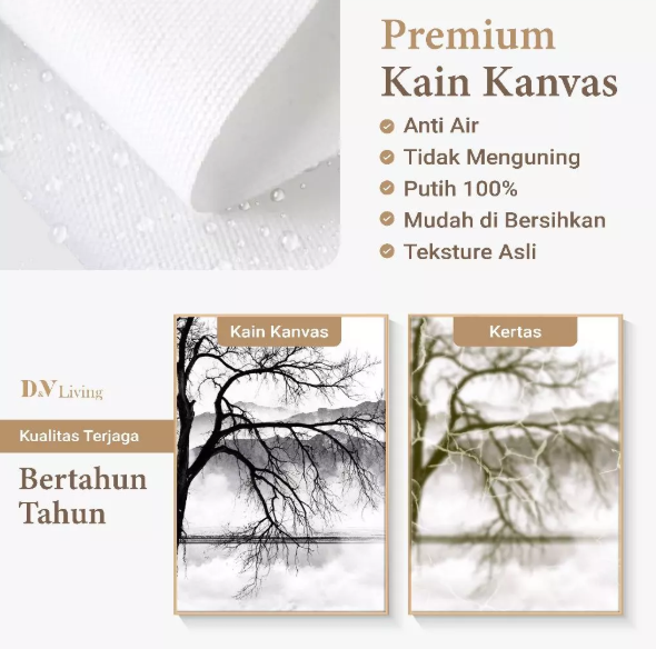 DVLIVING Hiasan Dinding Ruang Tamu Minimalis 80x57cm&40x57cm Mountain Abu Putih INCLUDE FRAME