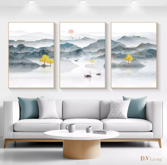 DVLIVING Hiasan Dinding Ruang Tamu Minimalis 80x57cm&40x57cm Mountain Green Blue INCLUDE FRAME - MNTB C (3)