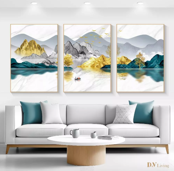 DVLIVING Hiasan Dinding Ruang Tamu Minimalis 80x57cm&40x57cm Mountain Green Blue INCLUDE FRAME - MNTB C (1)