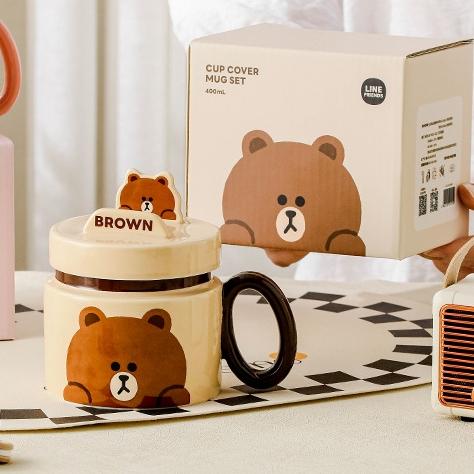 Brown Line Friends Mug Set / Gift box keramik / kado birthday