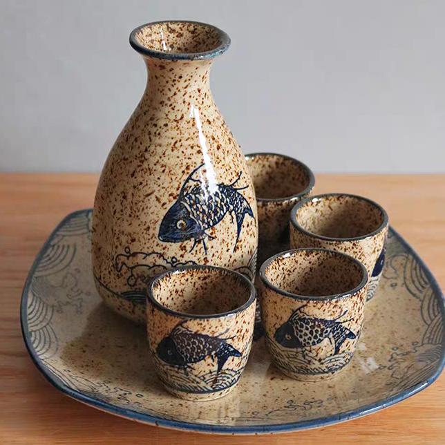 Blue Fish Sake Set / Hadiah ulang tahun / tempat alkohol tempat sake
