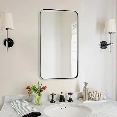 Fantasy Cermin Dinding Bulat Minimalis Industrial Bingkai Besi Aluminium Gold & Hitam Dekorasi Dinding Pigura Kamar Mandi Wastafel